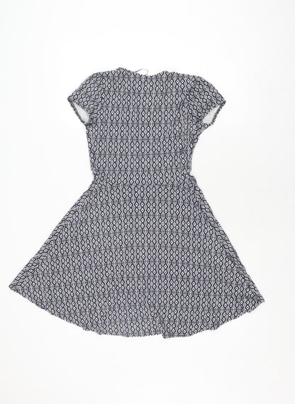 New Look Women's Blue Geometric Fit & Flare Dress Size 8