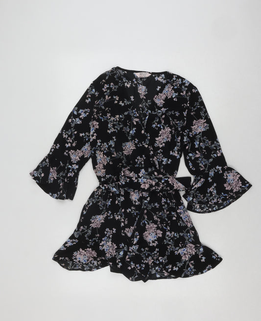 Miss Selfridge Women's Black Petite Floral Playsuit