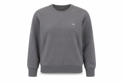Front view of Champion Grey Pullover Sweatshirt, unisex s, logo style