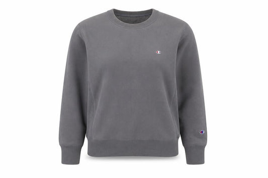 Front view of Champion Grey Pullover Sweatshirt, unisex s, logo style