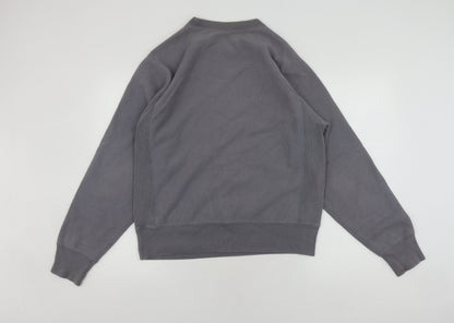 Back view of Champion Grey Pullover Sweatshirt, unisex s, logo style