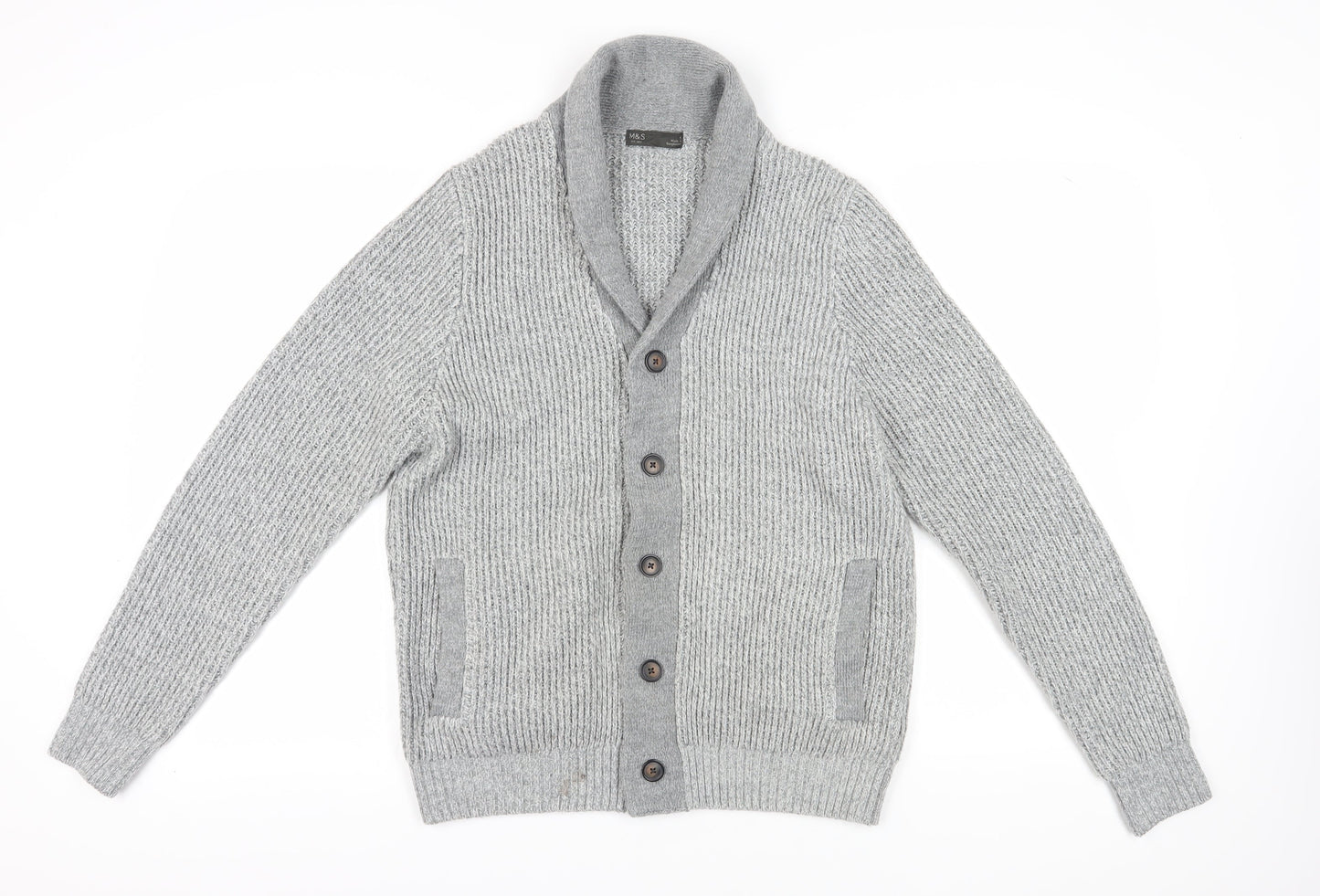 Marks and Spencer Grey Men's Cardigan Medium Collared