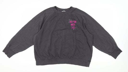 H&M Unisex Grey Pullover Sweatshirt L Graphic Print