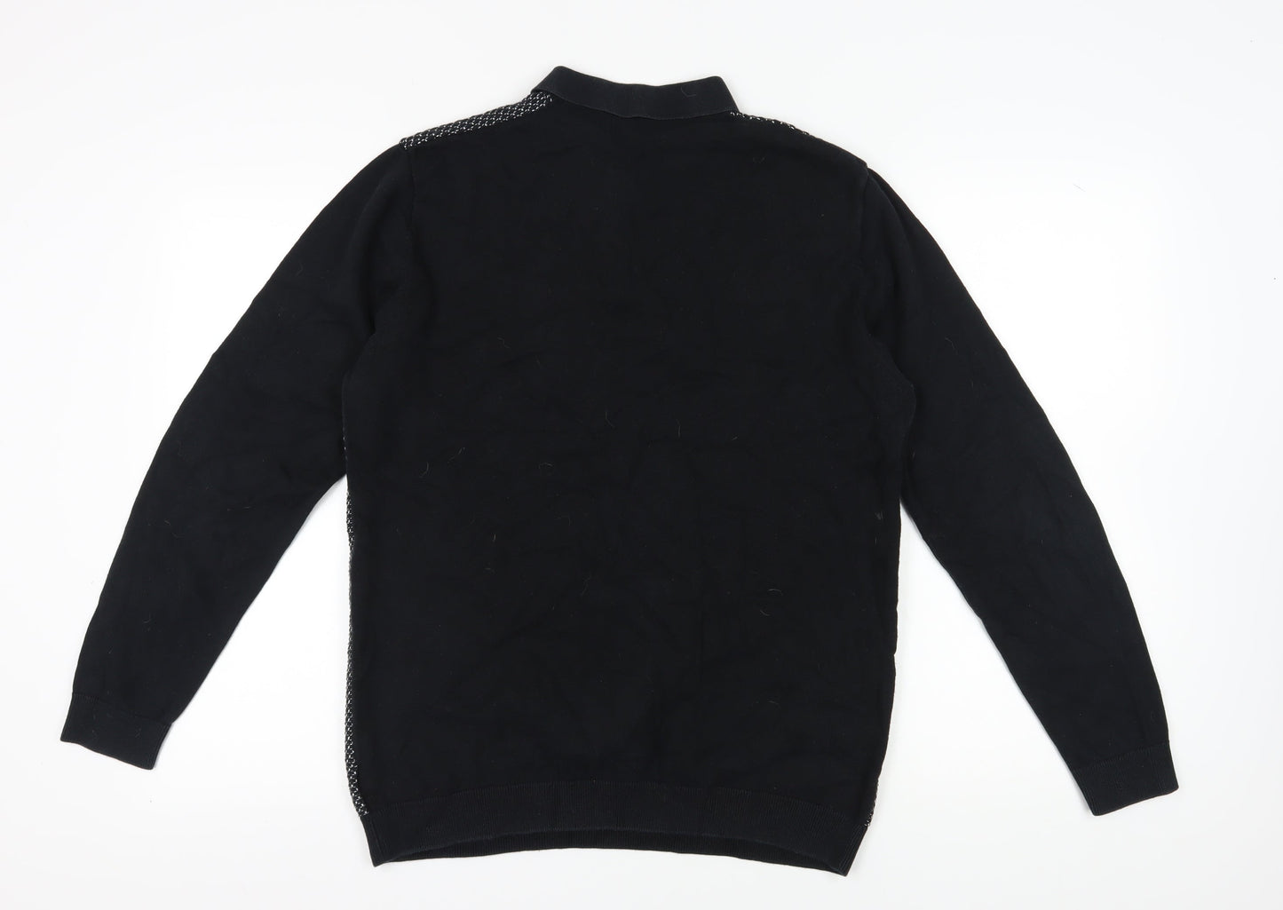 NEXT Men's Black Henley Jumper, L, Collared Geometric Knit