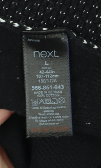 NEXT Men's Black Henley Jumper, L, Collared Geometric Knit