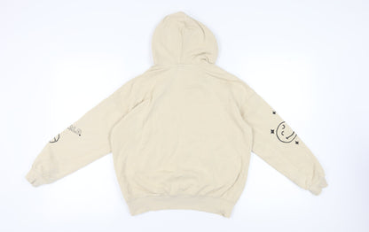 H&M Girls Beige Pullover Hoodie, Graphic Print, 11-12 Years