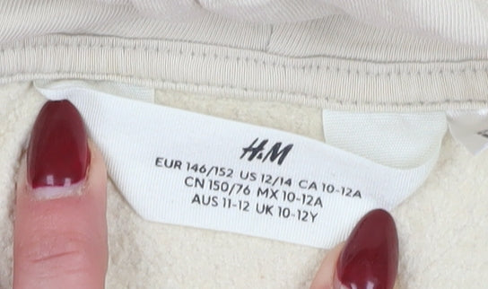 H&M Girls Beige Pullover Hoodie, Graphic Print, 11-12 Years