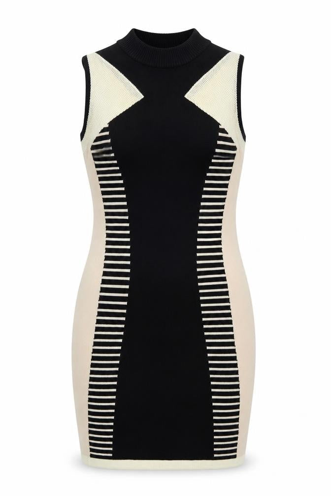 River Island Women's Black Beige Bodycon Dress, Size 12