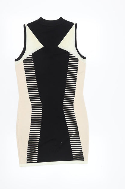 River Island Women's Black Beige Bodycon Dress, Size 12