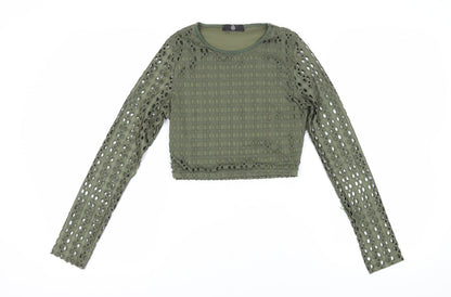 Womens UK Size 8 Missguided Green Cropped Blouse