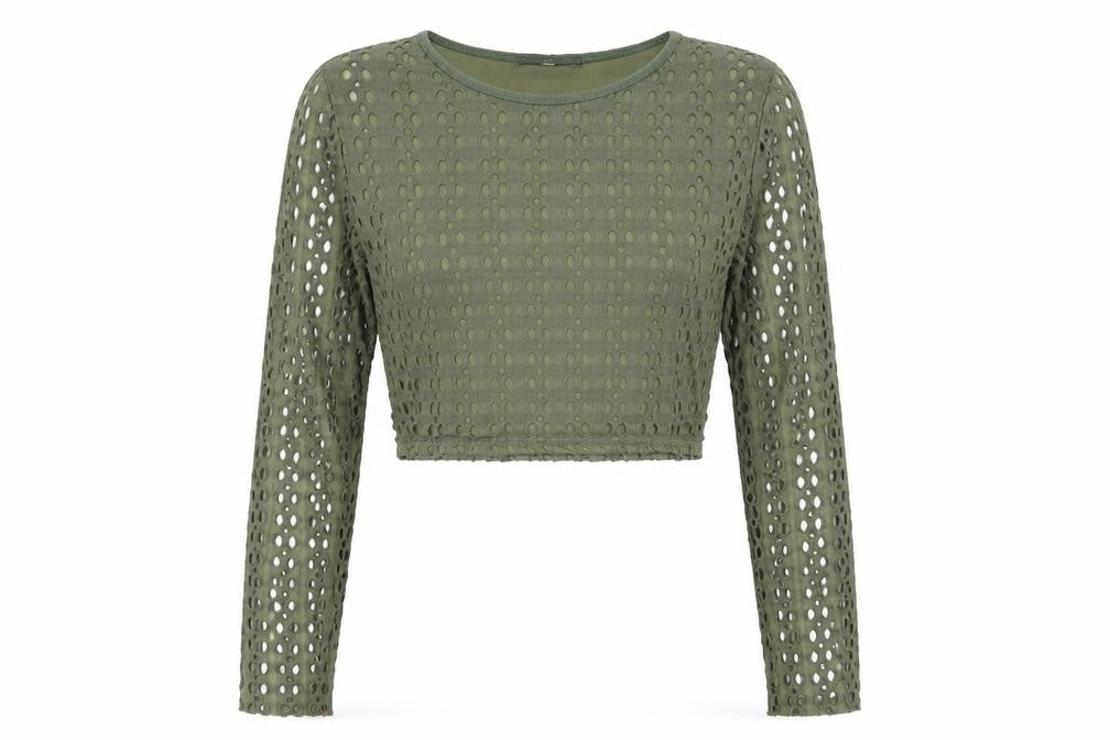 Womens UK Size 8 Missguided Green Cropped Blouse