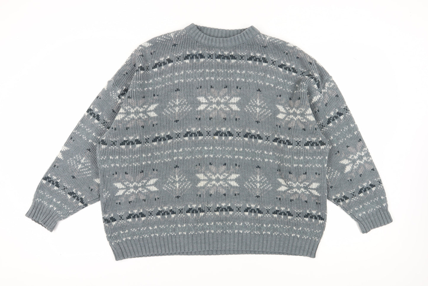 C&A Men's Grey Fair Isle Chunky Knit Pullover XL