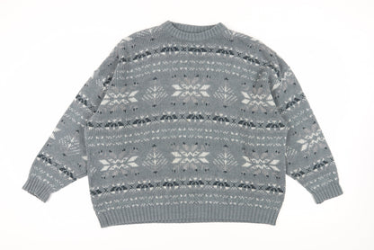 C&A Men's Grey Fair Isle Chunky Knit Pullover XL