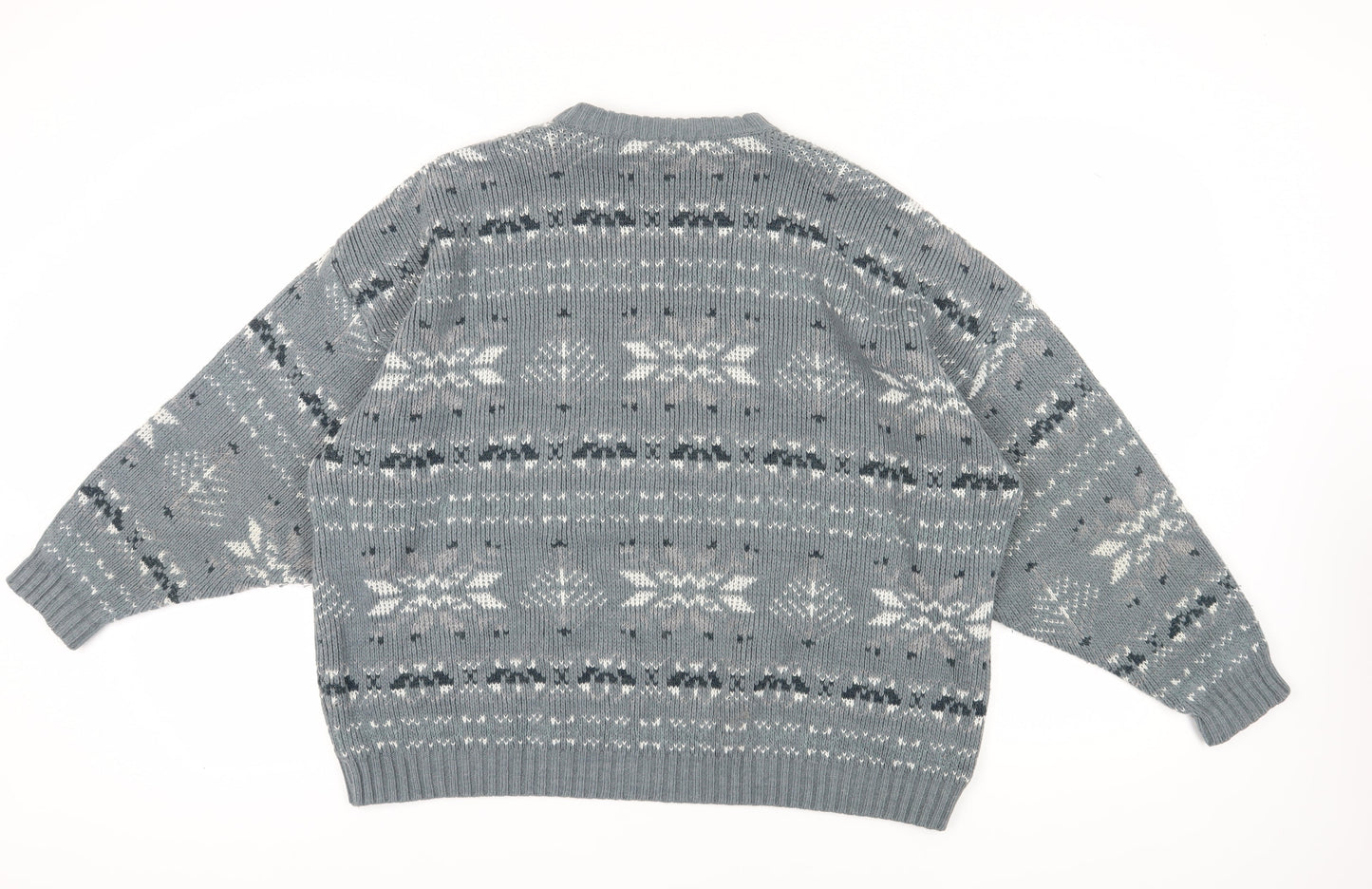 C&A Men's Grey Fair Isle Chunky Knit Pullover XL