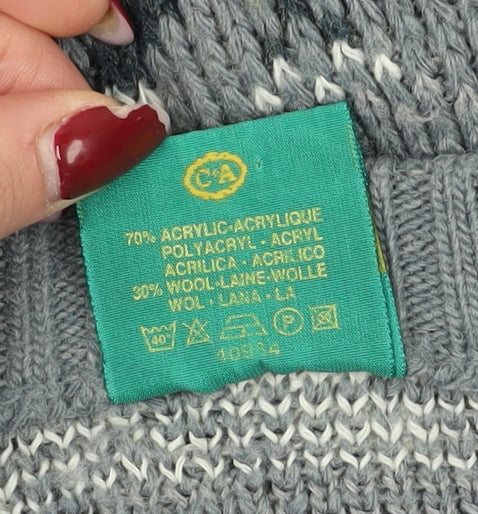 C&A Men's Grey Fair Isle Chunky Knit Pullover XL