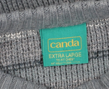 C&A Men's Grey Fair Isle Chunky Knit Pullover XL