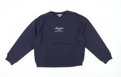 H&M Unisex Blue Logo Pullover Sweatshirt S