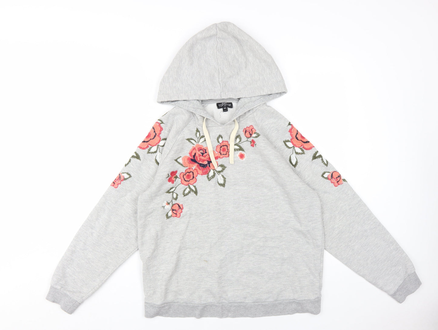 Topshop Grey Floral Embroidered Hoodie, Women's Small