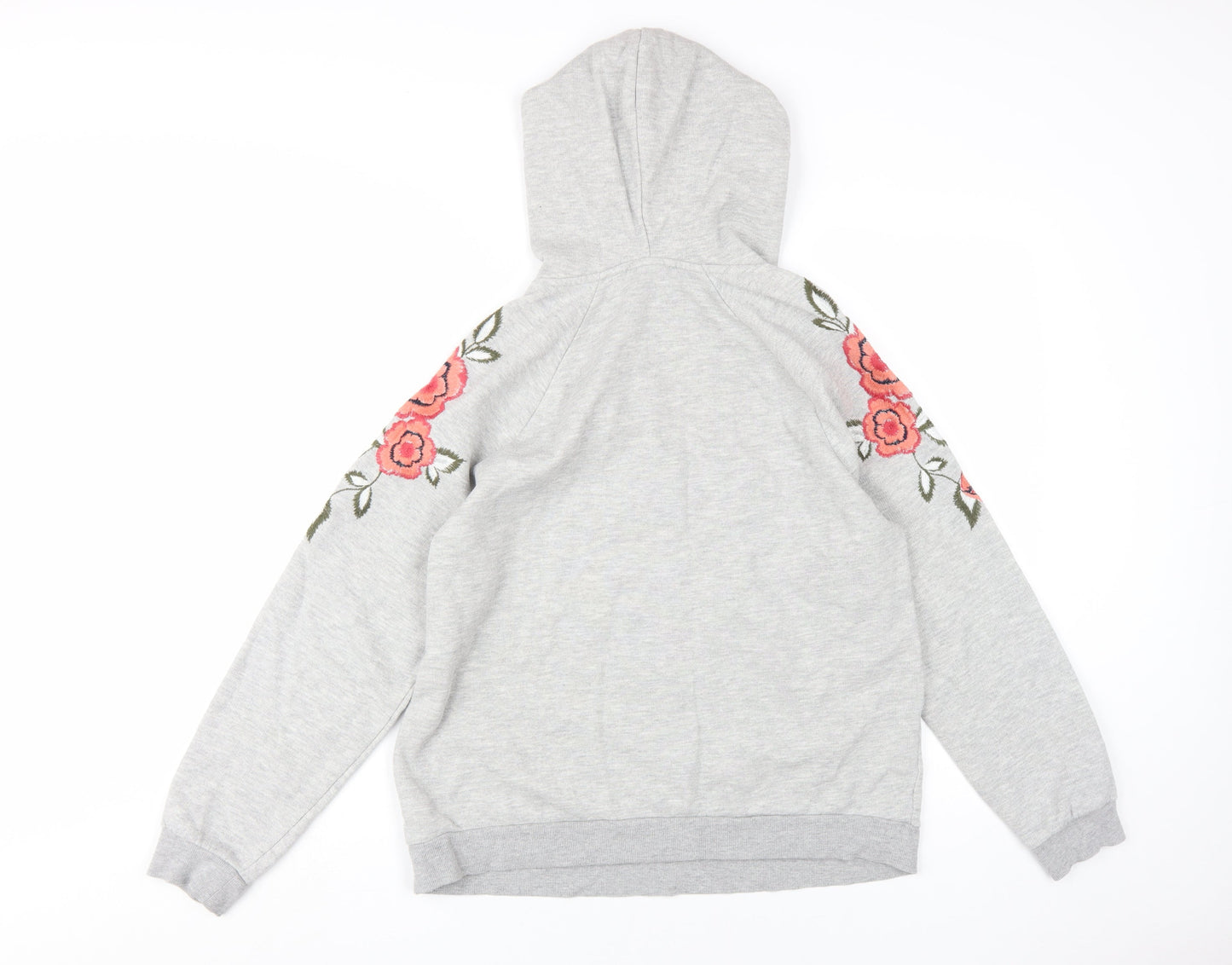 Topshop Grey Floral Embroidered Hoodie, Women's Small
