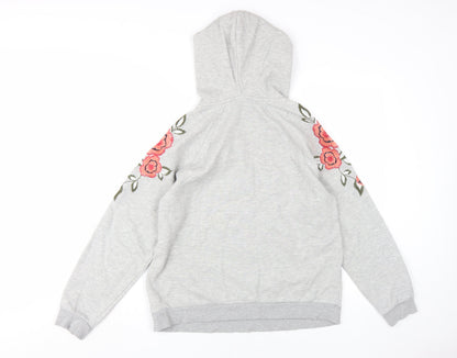 Topshop Grey Floral Embroidered Hoodie, Women's Small