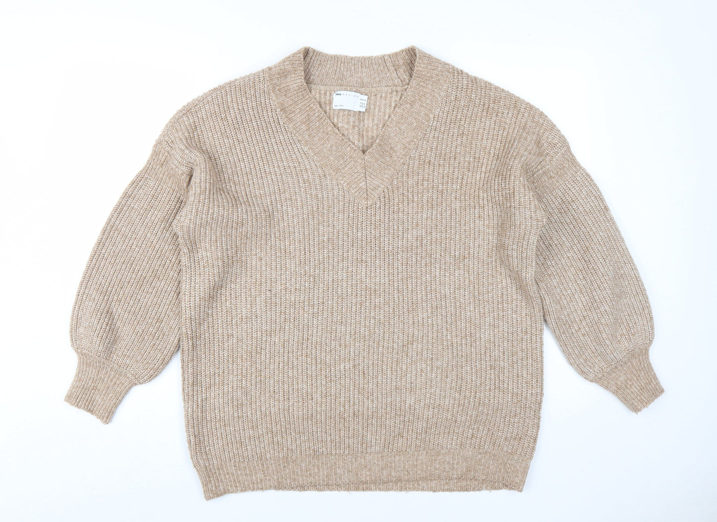 ASOS Design Women Beige V-Neck Pullover Jumper Size 8