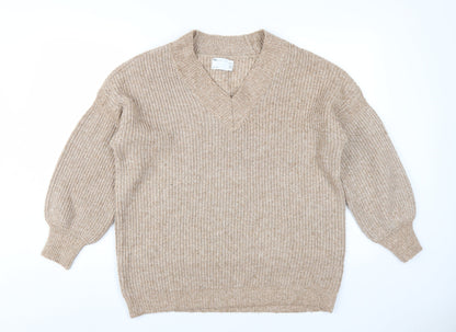 ASOS Design Women Beige V-Neck Pullover Jumper Size 8