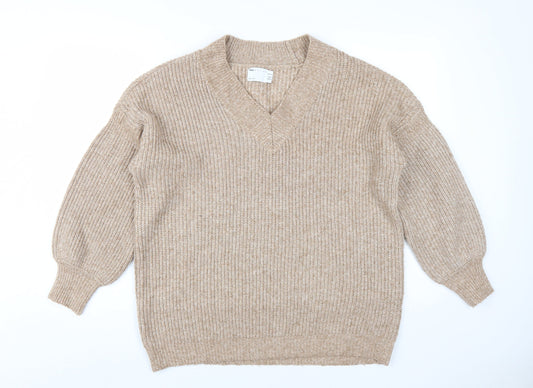 ASOS Design Women Beige V-Neck Pullover Jumper Size 8
