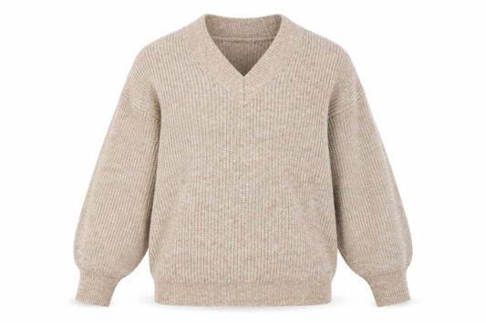 Front view of ASOS Design Women Beige V-Neck jumper, size 8