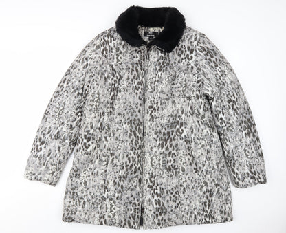 Dennis Basso Women's Grey Animal Print Puffer Coat L