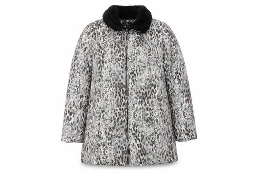 Dennis Basso Women's Grey Animal Print Puffer Coat L