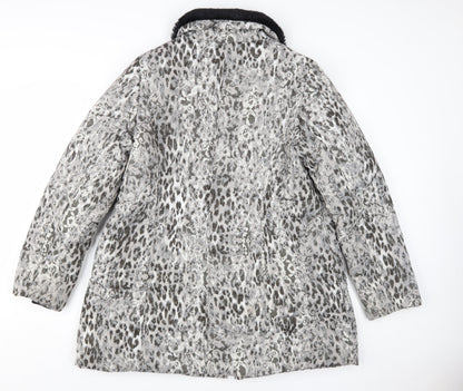 Dennis Basso Women's Grey Animal Print Puffer Coat L