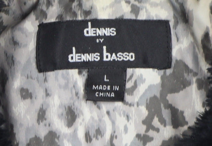 Dennis Basso Women's Grey Animal Print Puffer Coat L