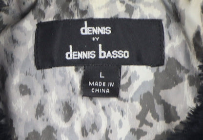 Dennis Basso Women's Grey Animal Print Puffer Coat L