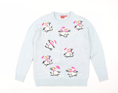Avenue Women's Blue S Snowman Knit Pullover Jumper