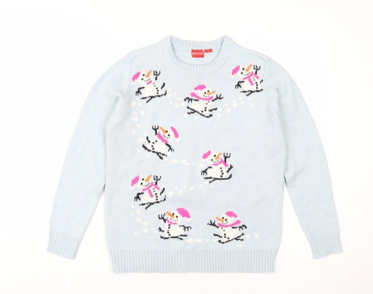 Avenue Women's Blue S Snowman Knit Pullover Jumper