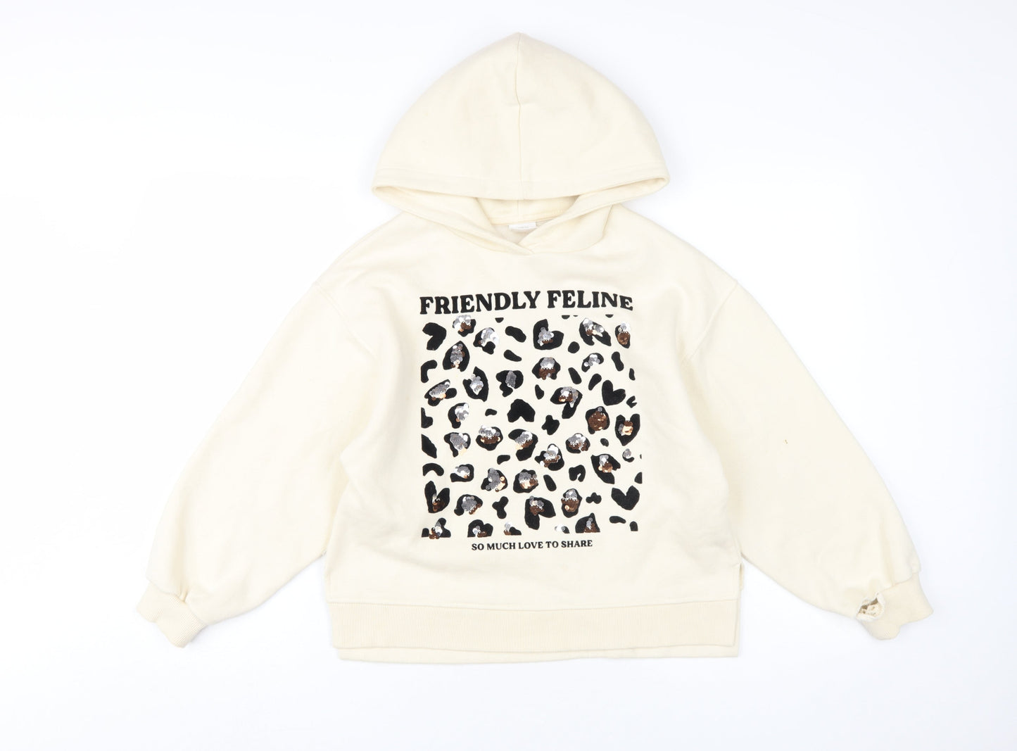 Zara Girls Ivory Animal Print Hoodie 11-12 Years Pullover