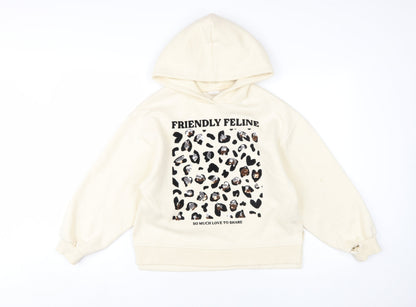 Zara Girls Ivory Animal Print Hoodie 11-12 Years Pullover