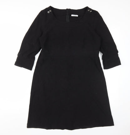 Wallis Women's Black Shift Dress Size 14, 3/4 Sleeve, Button Accents