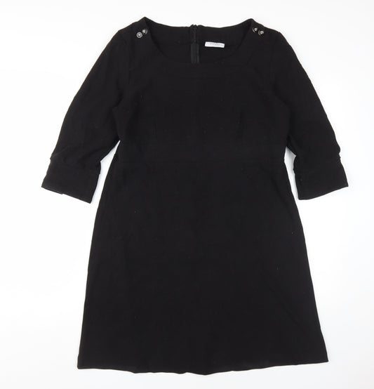 Wallis Women's Black Shift Dress Size 14, 3/4 Sleeve, Button Accents