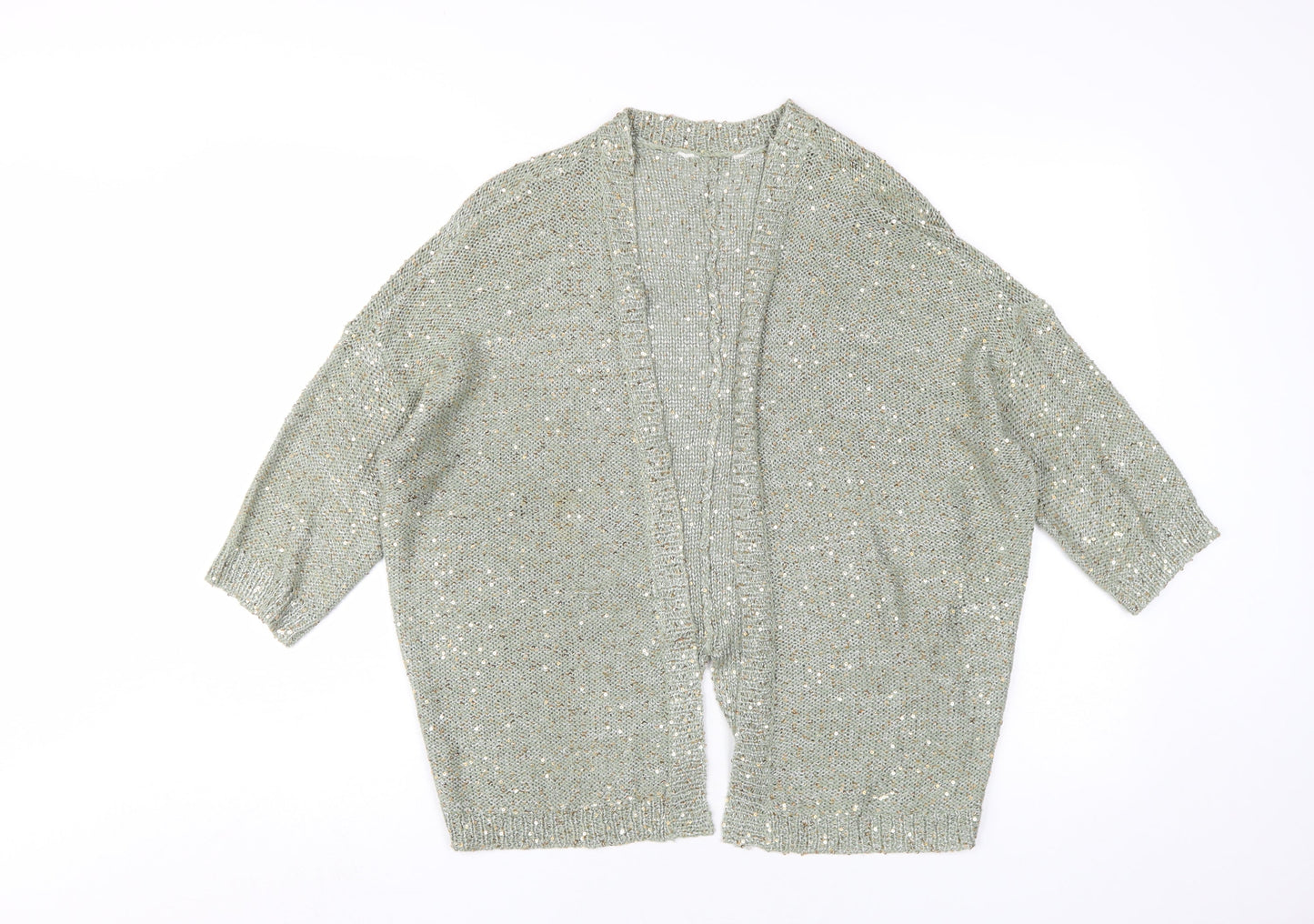 BHS Women's Green Sequin Open-Knit Cardigan, Size 12