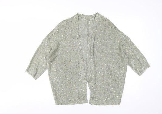 BHS Women's Green Sequin Open-Knit Cardigan, Size 12
