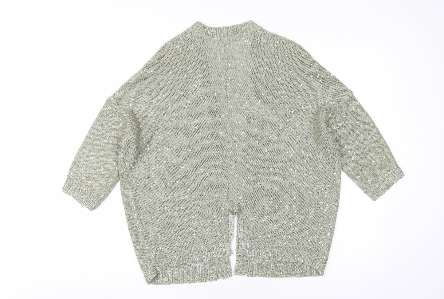 BHS Women's Green Sequin Open-Knit Cardigan, Size 12