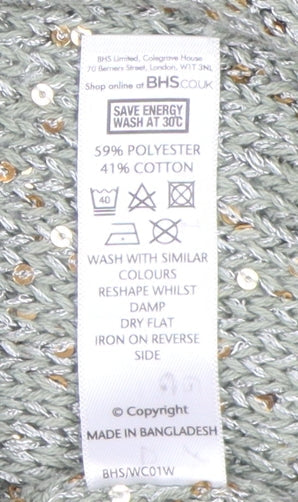 BHS Women's Green Sequin Open-Knit Cardigan, Size 12