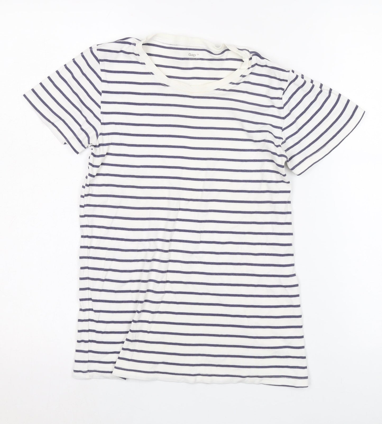 Gap Women's White Striped T-Shirt M Crew Neck