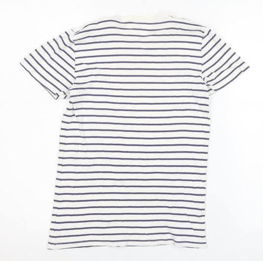 Gap Women's White Striped T-Shirt M Crew Neck