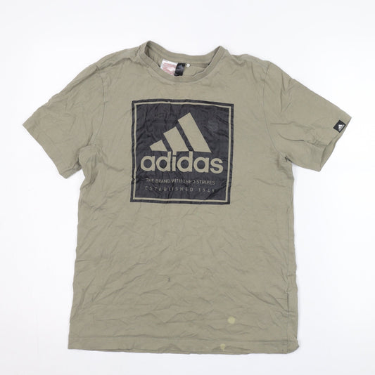 Additional front view of adidas boys’ green t-shirt, 13-14 years, logo graphic, casual wear