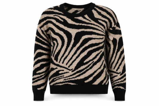 Amara Reya Women's Zebra Print Jumper, M, Black/Beige