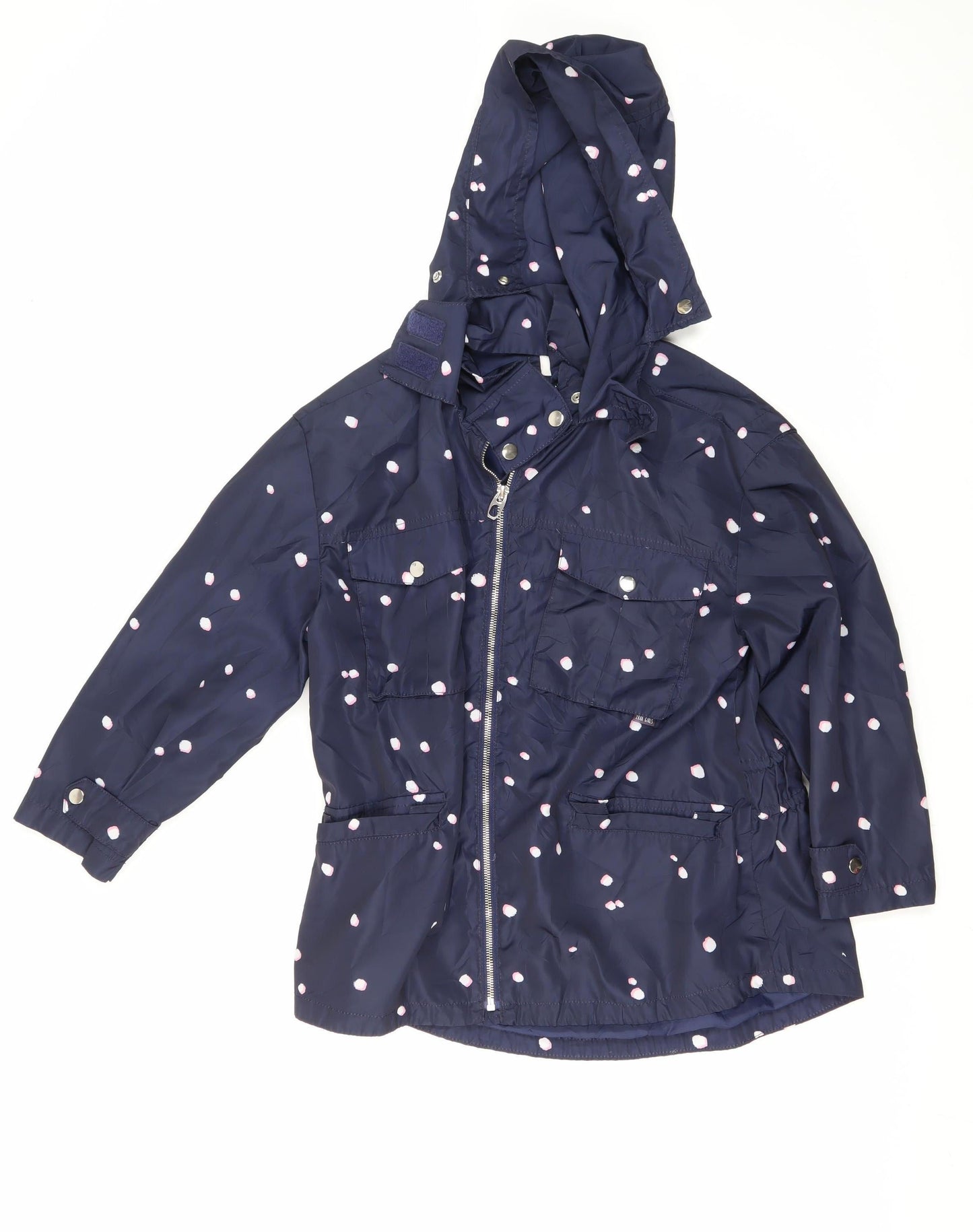 Zara Girls Blue Polka Dot Parka Coat - Size 10 Years
