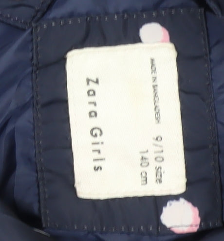Zara Girls Blue Polka Dot Parka Coat - Size 10 Years
