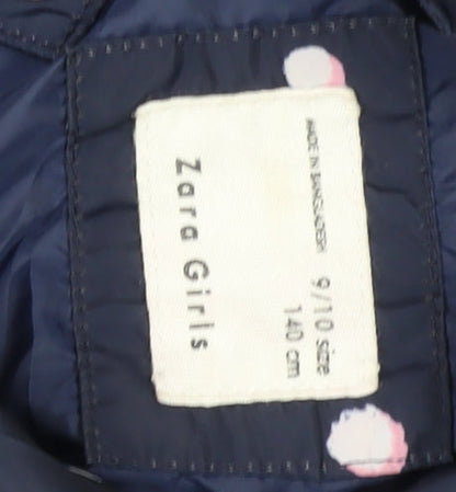 Zara Girls Blue Polka Dot Parka Coat - Size 10 Years
